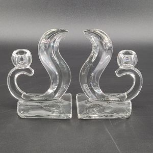 Vintage New Martinsville Viking Glass Flame Candlestick Set
